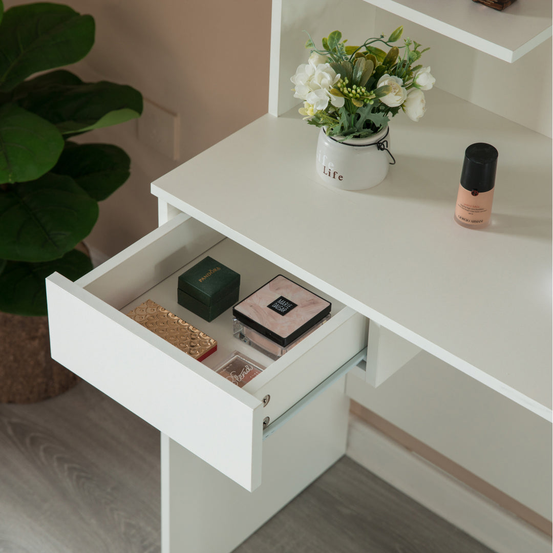 Modern Wooden Dressing Table with Mirror Drawer Shelves 42.5in Entryway Bedroom Image 6