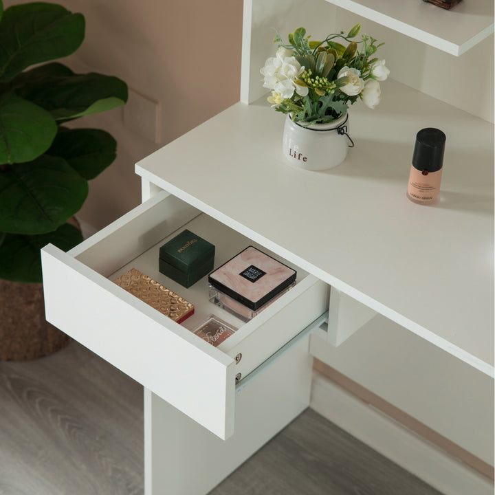 Modern Wooden Dressing Table with Drawer, Mirror and Shelves for The Dining Room, Entryway and Bedroom Image 6