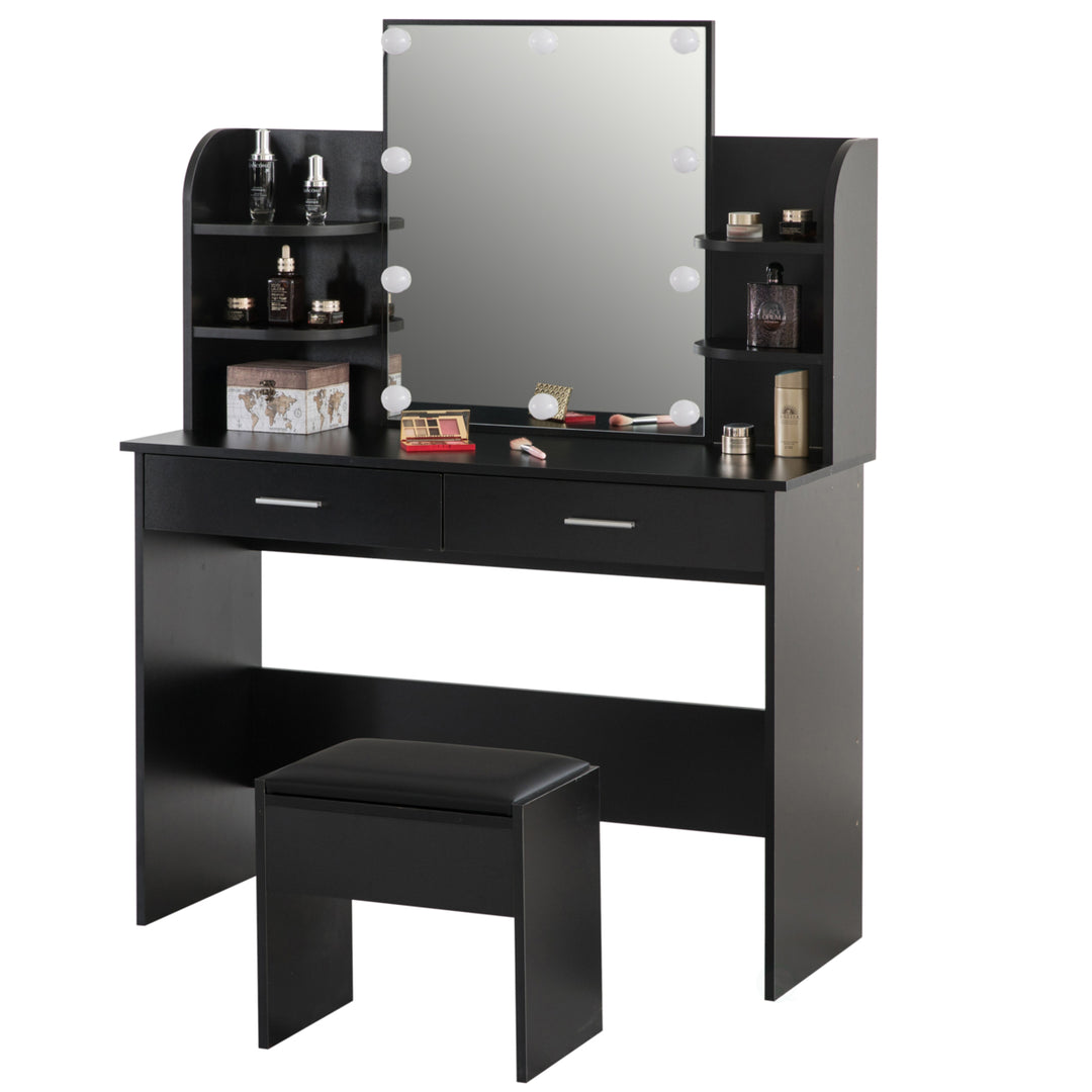 Modern Wooden Vanity Dressing Table With Two Drawers, Led Mirror and Stool Image 9