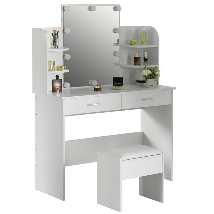 Modern Wooden Vanity Dressing Table With Two Drawers, Led Mirror and Stool Image 10
