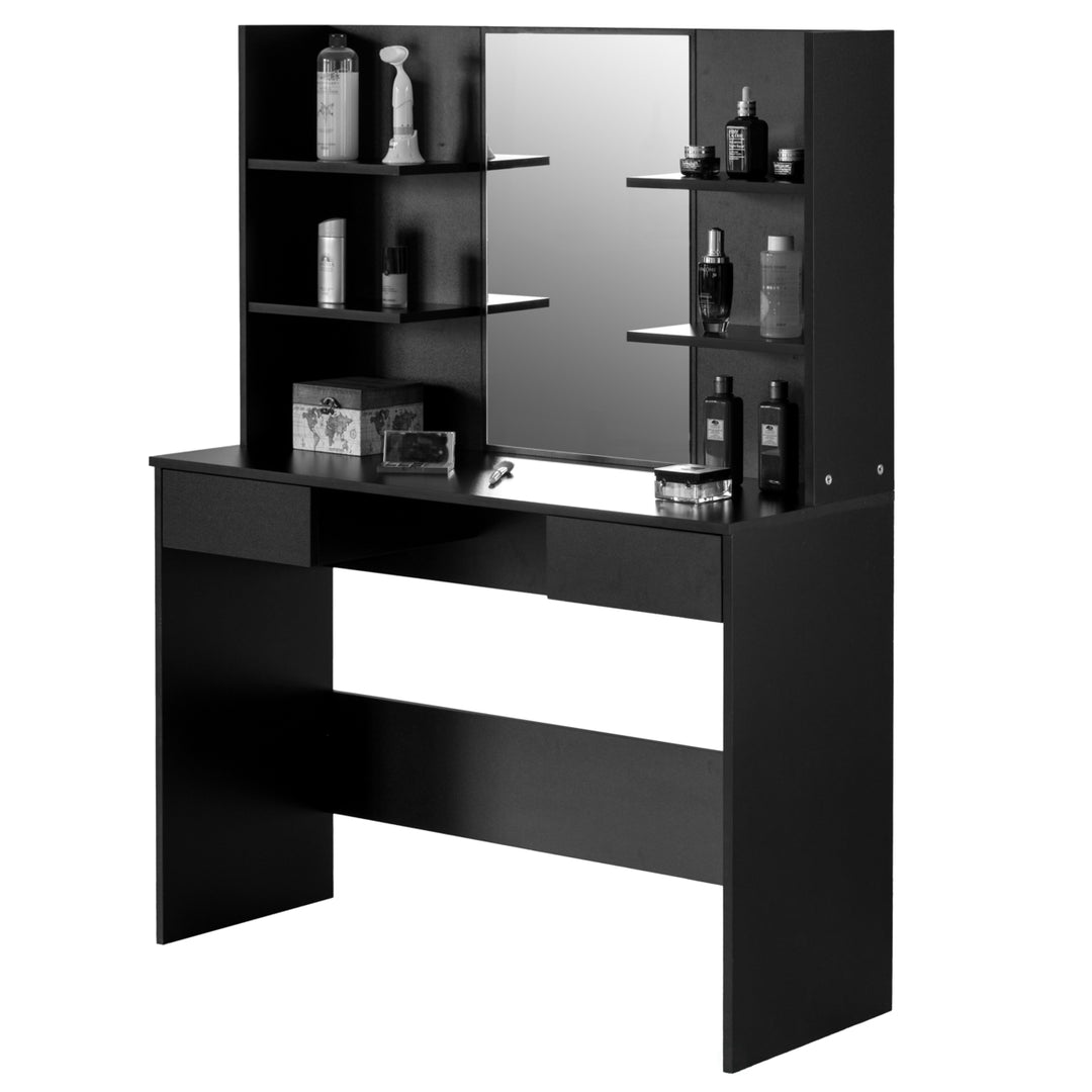 Modern Wooden Dressing Table with Drawer, Mirror and Shelves for The Dining Room, Entryway and Bedroom Image 8