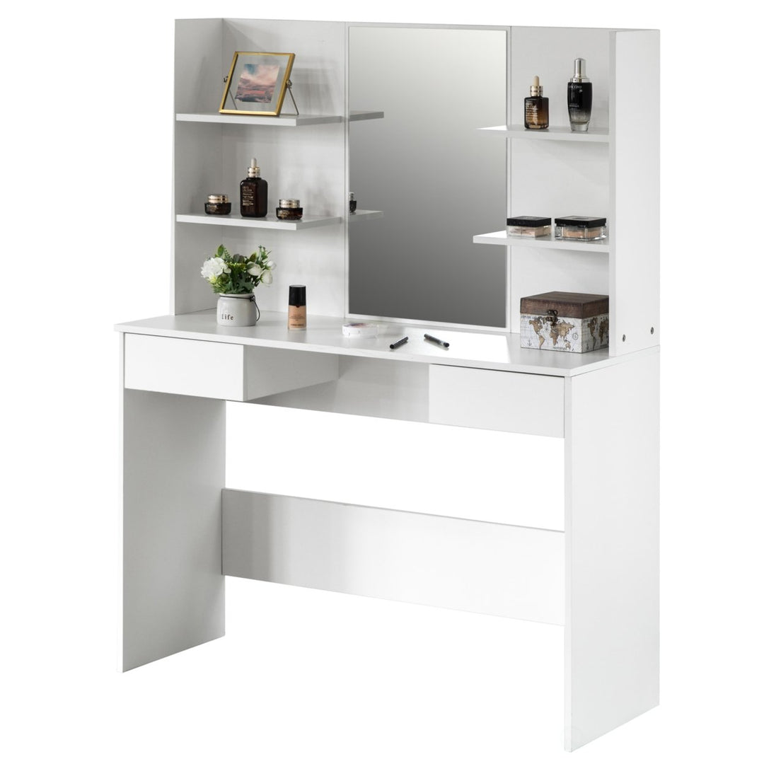 Modern Wooden Dressing Table with Drawer, Mirror and Shelves for The Dining Room, Entryway and Bedroom Image 1