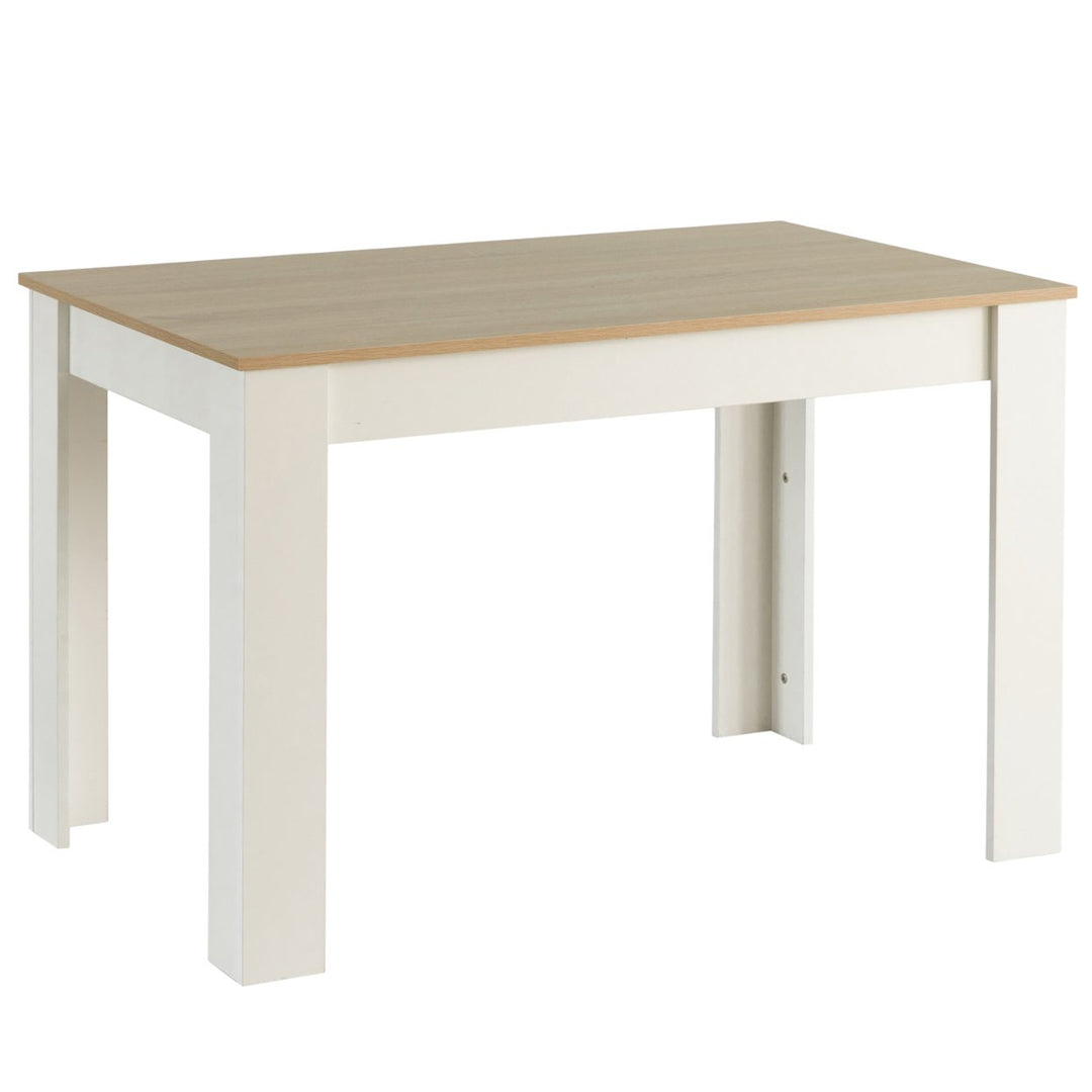 White Wooden Dining Table Set with 2 Benches Modern Design 43in x 27in Image 4