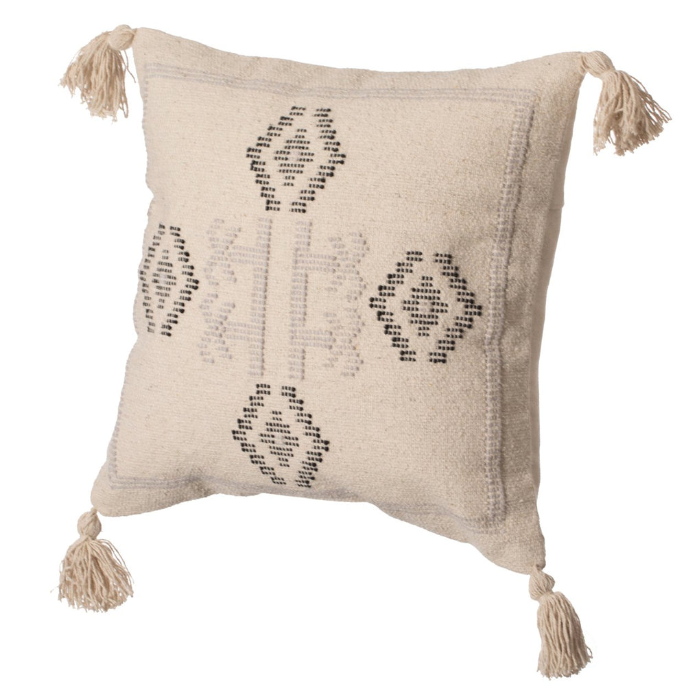 16" Handwoven Cotton Throw Pillow Cover with Tribal Aztec Design and Tassel Corners Image 2