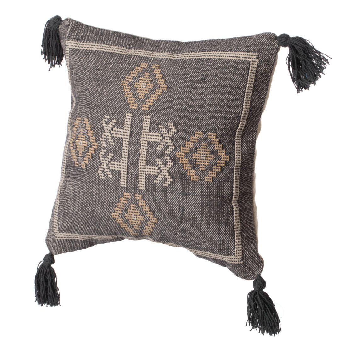 16" Handwoven Cotton Throw Pillow Cover with Tribal Aztec Design and Tassel Corners Image 3