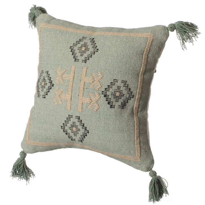 16" Handwoven Cotton Throw Pillow Cover with Tribal Aztec Design and Tassel Corners Image 9