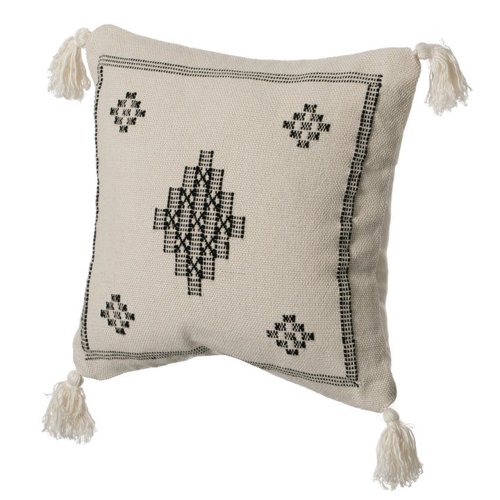 16" Throw Pillow Cover with Southwest Tribal Pattern and Corner Tassels Image 1