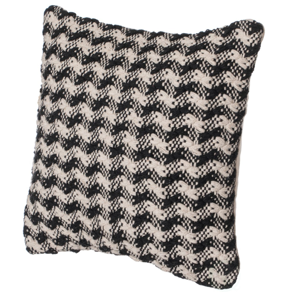 16" Handwoven Cotton Throw Pillow Cover Chevron and Gingham Design Black and White Image 2