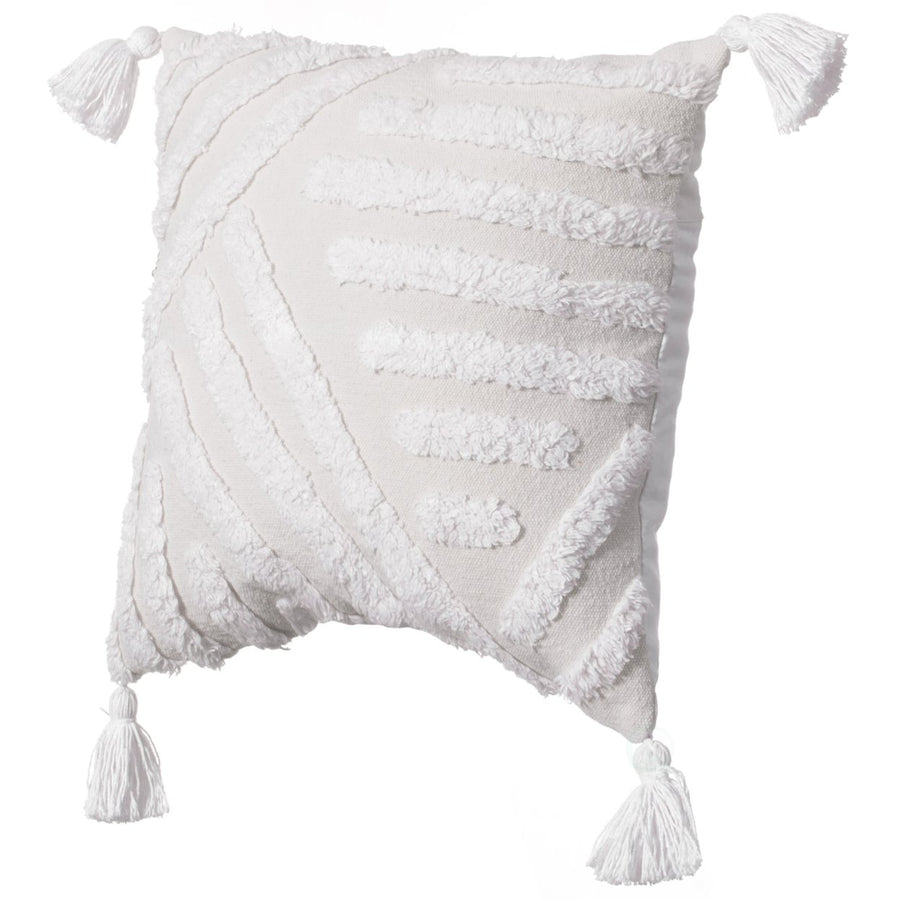 16" Handwoven Cotton Throw Pillow Cover with White Tufted Patterns and Tassel Corners Image 1
