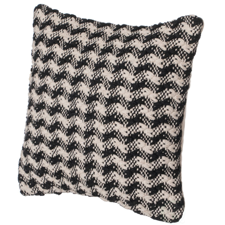 16" Handwoven Cotton Throw Pillow Cover Chevron and Gingham Design Black and White Image 7