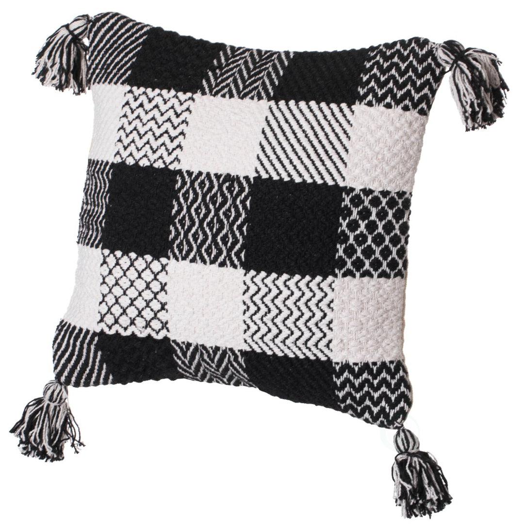 Deerlux 16" Handwoven Cotton Throw Pillow Cover Black White Chevron Gingham Image 9