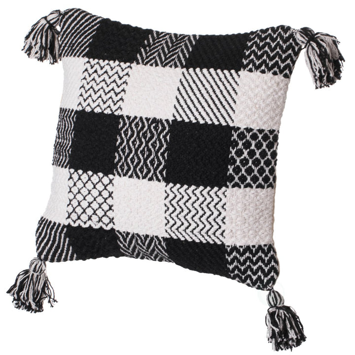 Deerlux 16" Handwoven Cotton Throw Pillow Cover Black White Chevron Gingham Image 1