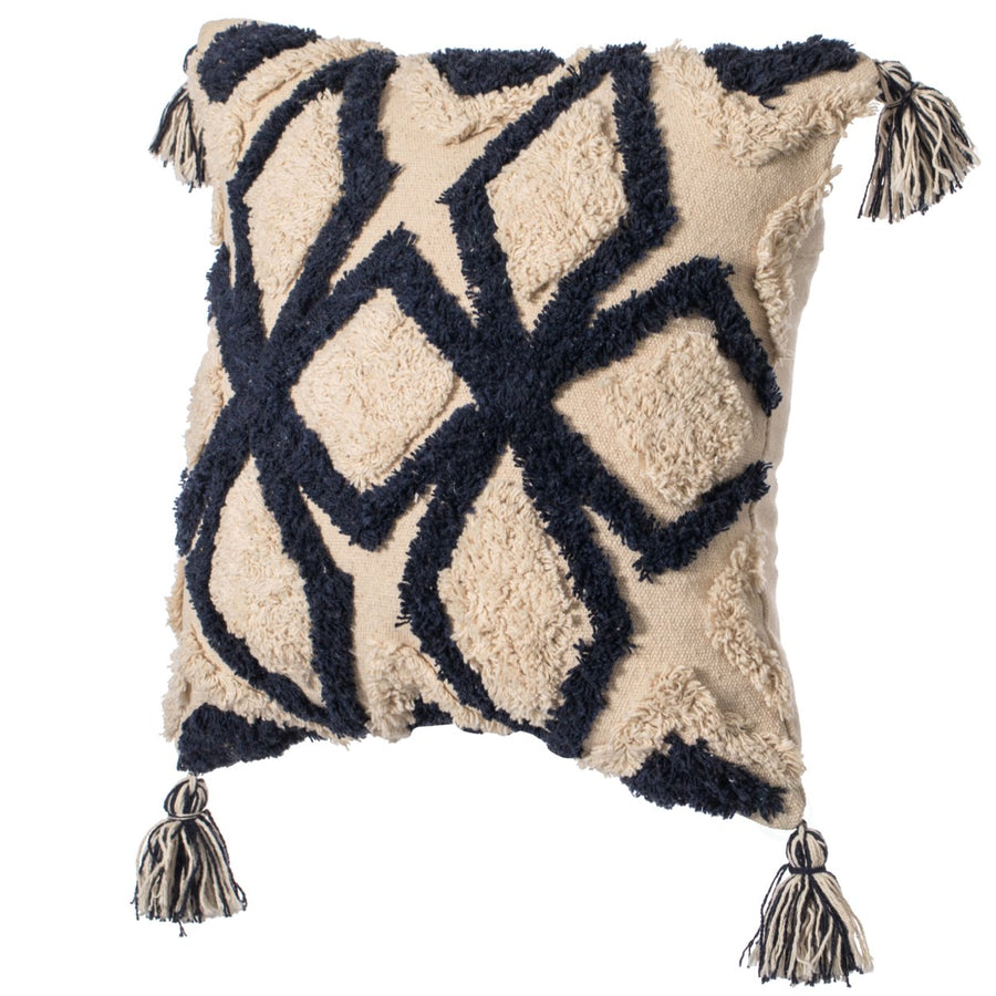 16" Handwoven Cotton Throw Pillow Cover with Tufted designs and Side Tassels Image 1