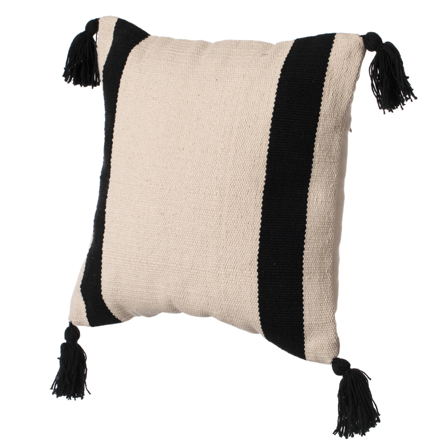 16" Handwoven Cotton Throw Pillow Cover with Side Stripes Image 1