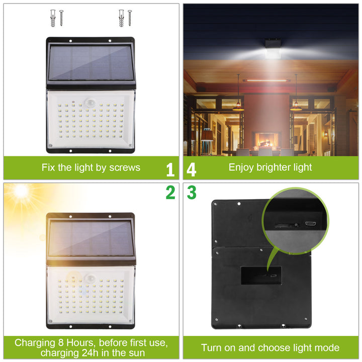 Solar Wall Lights 88 LEDs Waterproof Motion Sensor Sound Control Black 10W Image 11