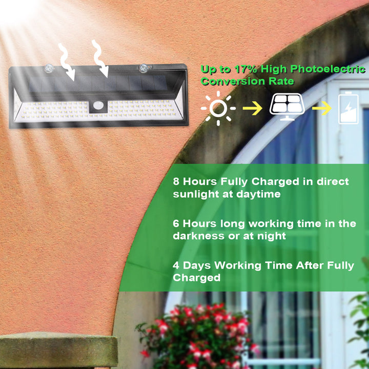 Solar Wall Light 118 LEDs Outdoor Motion Sensor IP65 Waterproof Black 700lm Image 4