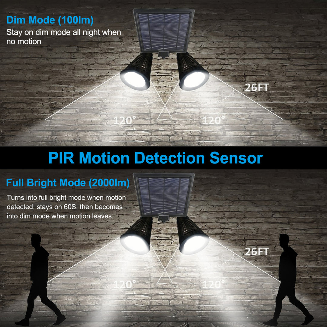 Solar Motion Sensor Spotlights 2000lm Outdoor Security Lights Waterproof 2-in-1 Image 3