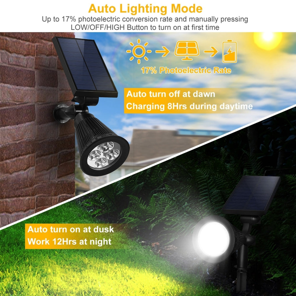 2Pcs Solar Spotlight Outdoor Waterproof Dusk to Dawn Adjustable Garden Lamp Image 2