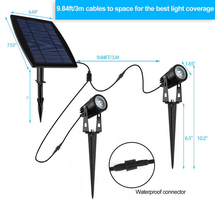 Twin Solar Spotlight Outdoor Lamps Waterproof 2000lm Adjustable Wall Garden Image 6