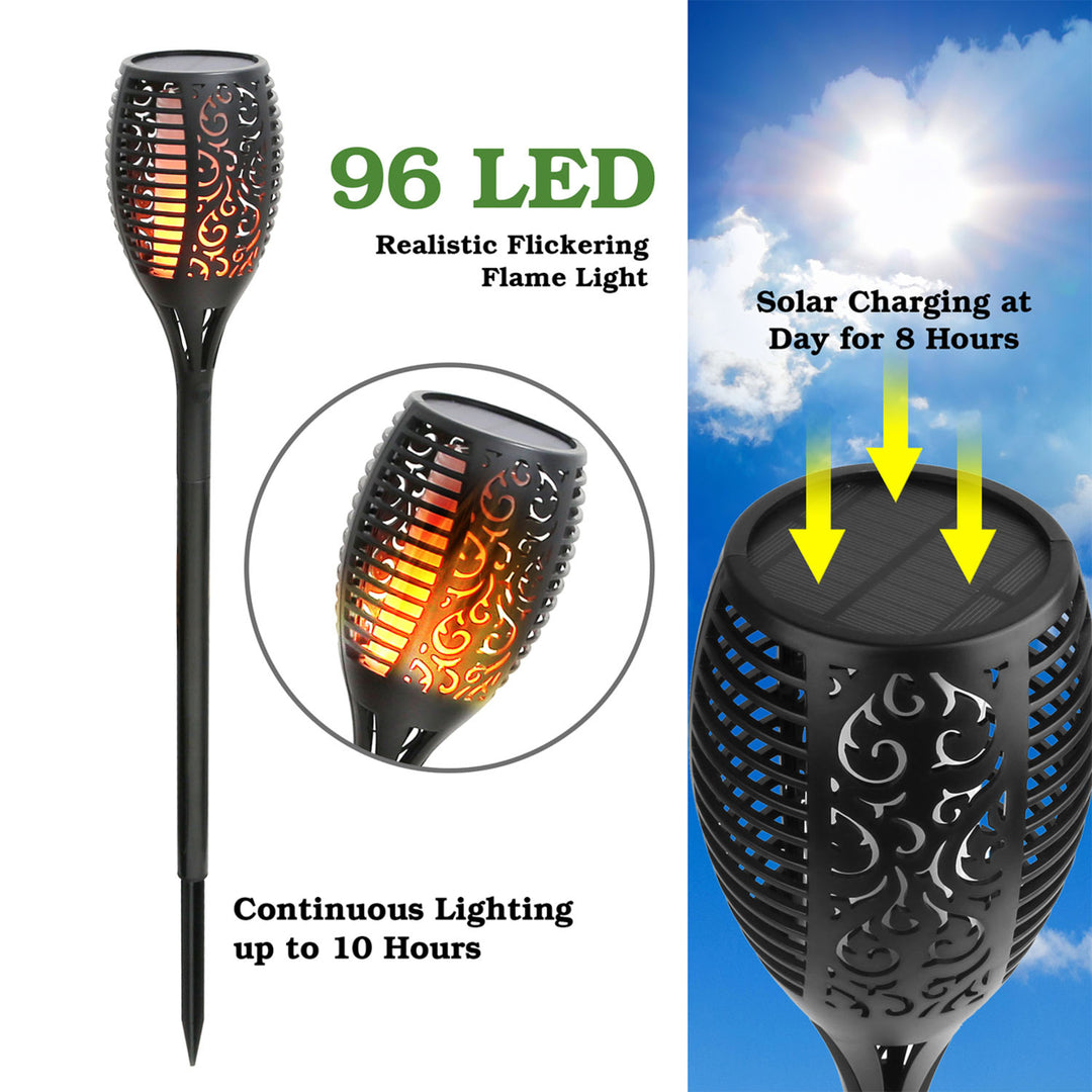 96 LEDs Solar Flame Torch Light Waterproof Flickering Flame Lamp Outdoor Garden Image 2