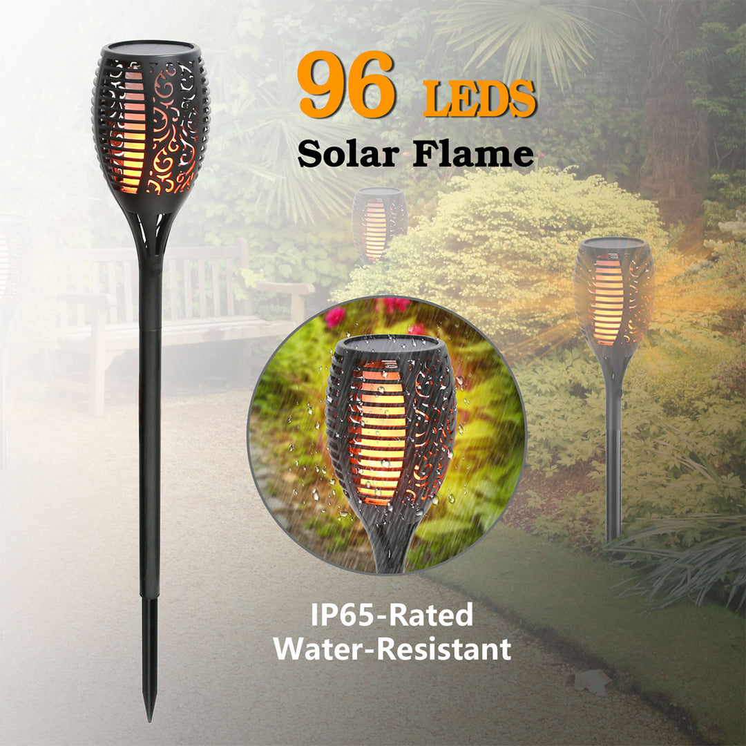 96 LEDs Solar Flame Torch Light Waterproof Flickering Flame Lamp Outdoor Garden Image 4