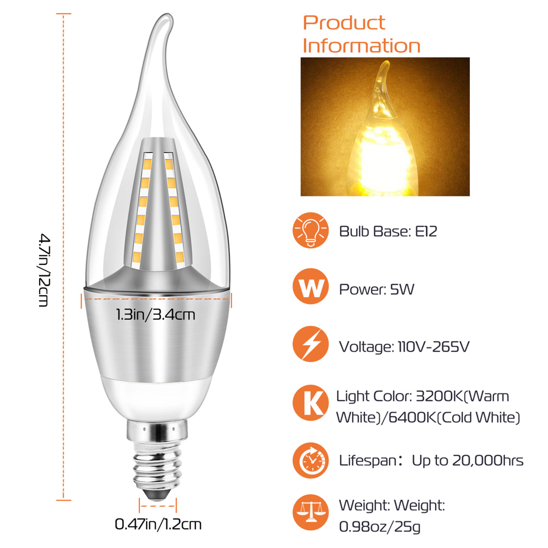 4pcs E12 5W Candelabra Bulbs 600LM 50W Equivalent Vintage Flame Tip Warm Cold Image 3