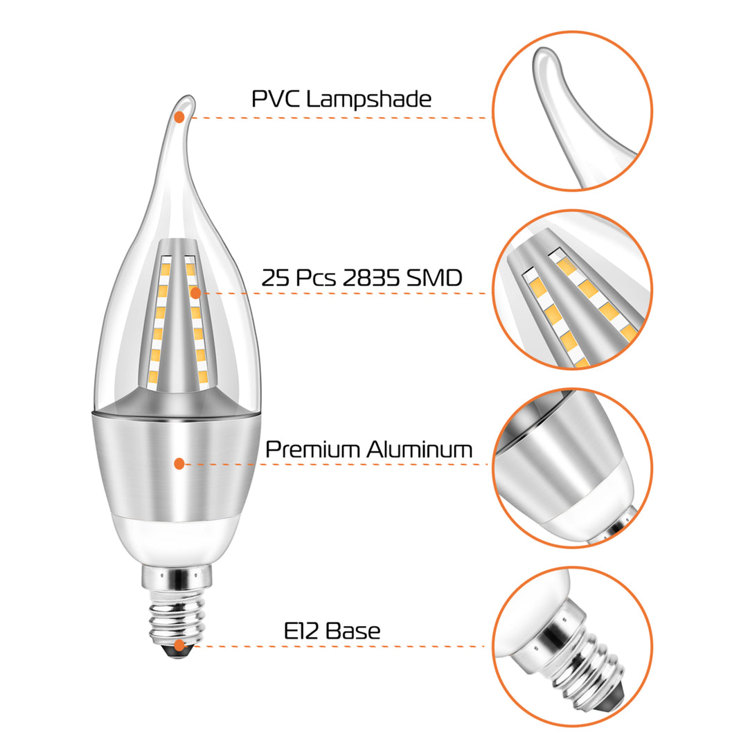 4pcs E12 5W Candelabra Bulbs 600LM 50W Equivalent Vintage Flame Tip Warm Cold Image 4