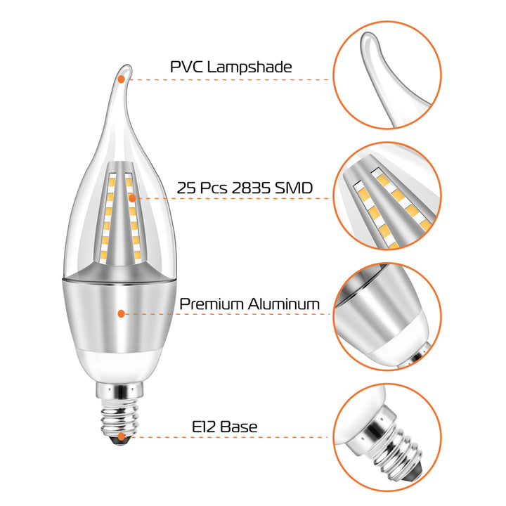 4pcs E12 5W Candelabra Bulbs 600LM 50W Equivalent Vintage Flame Tip Warm Cold Image 4