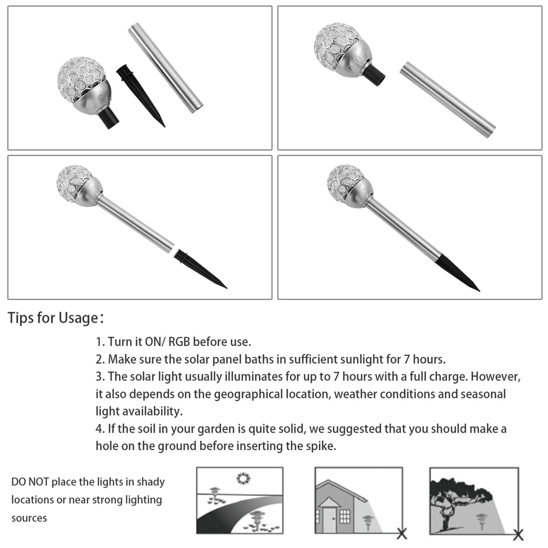 3 Pack Outdoor Waterproof RGB Solar Garden Lights Stainless Steel Color Changing Image 6