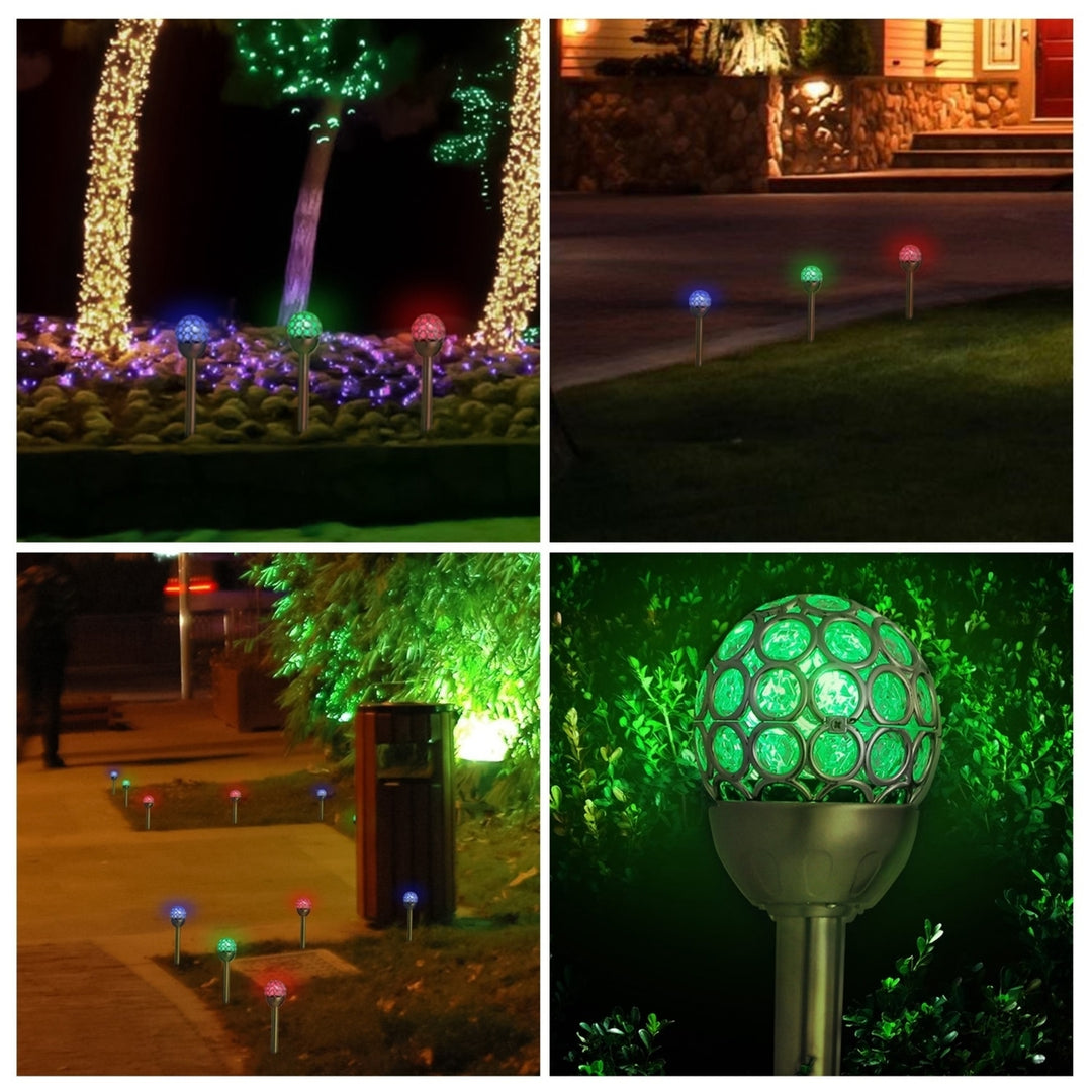 3 Pack Outdoor Waterproof RGB Solar Garden Lights Stainless Steel Color Changing Image 10