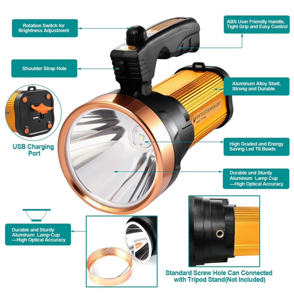 LED Search Flashlights IPX6 Waterproof Tactical Dimmable Handheld Spotlights Image 2