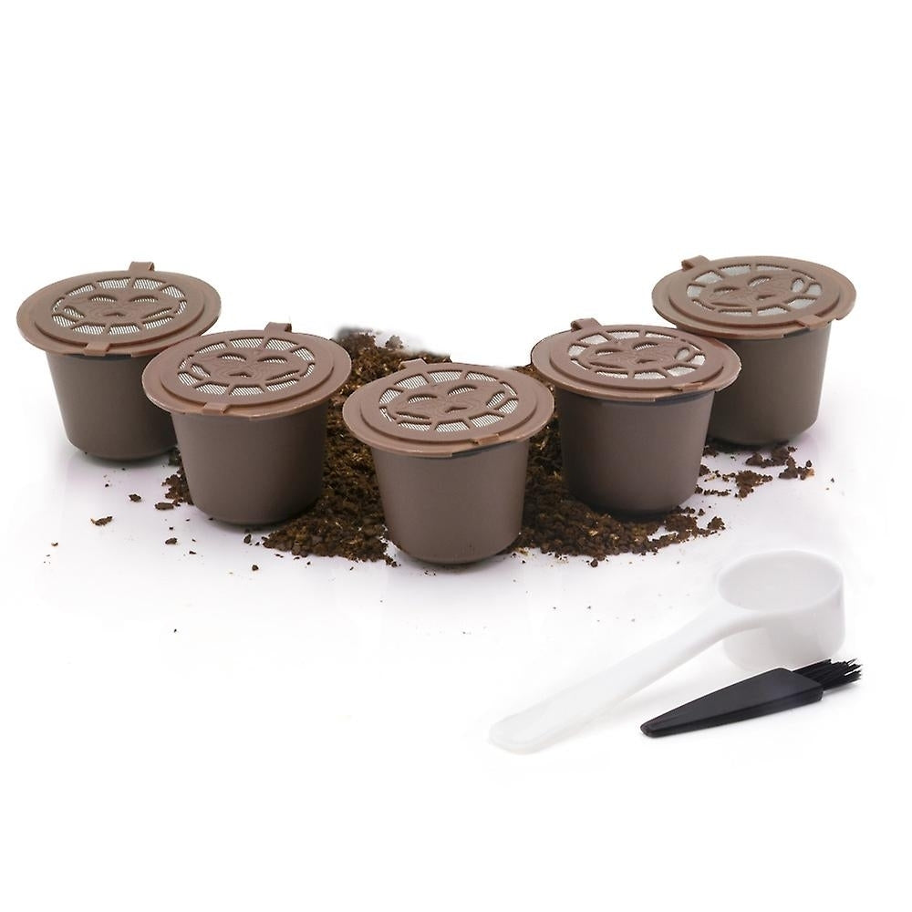 5 Pack Reusable Coffee Pods Refillable Coffee Capsules With Spoon And Brush Image 5