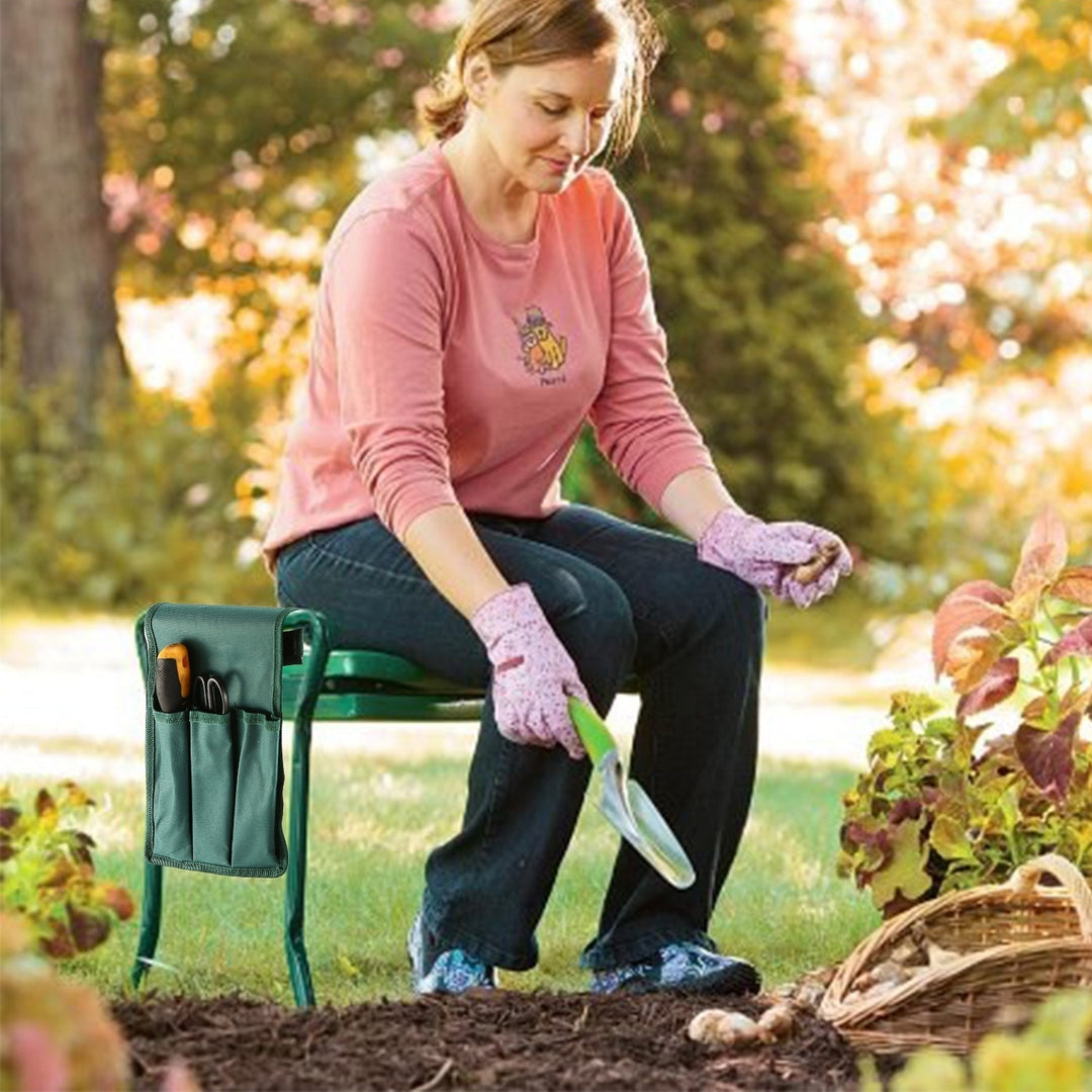 Foldable Garden Kneeler Seat Dark Green Heavy Duty Iron with Tool Pouch Image 8