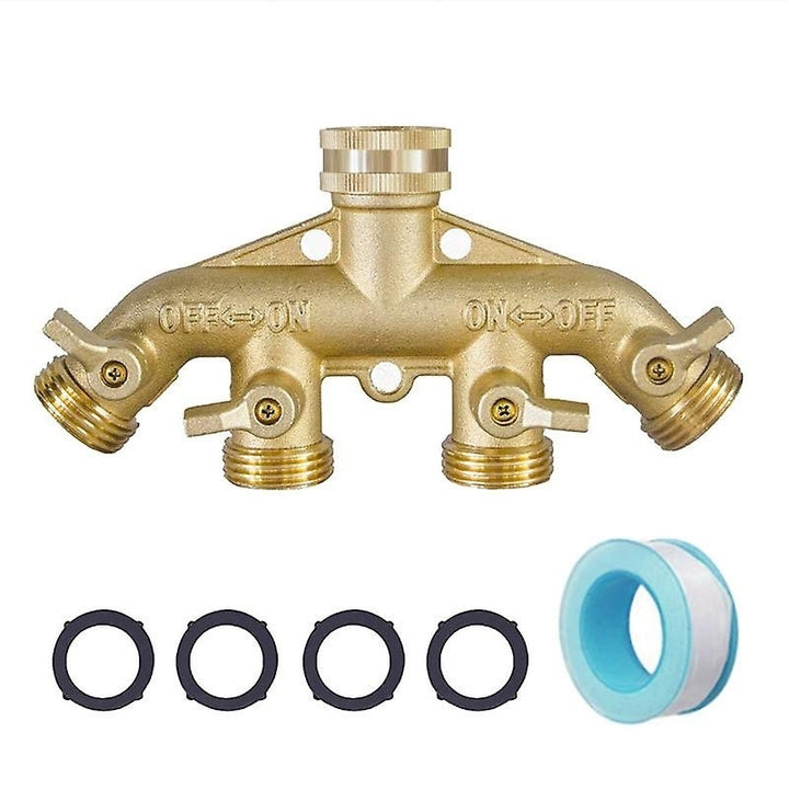 Garden Brass Hose Splitters 4 Way Tap Hose Connectors Water Distributor Switch Valves Image 1