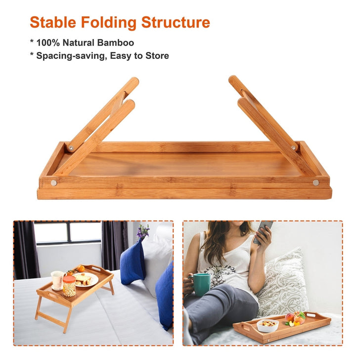 Bamboo Folding Bed Tray Table Breakfast Snack Tray 19.7x11.8in Eco-Friendly Image 2