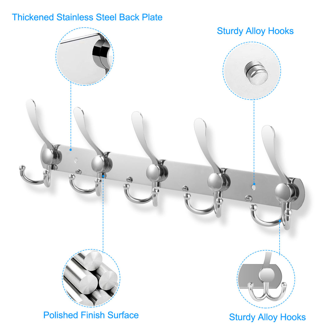 Stainless Steel Wall Mount Coat Hook Rack 15 Hooks Space Saving White 45cm Image 3