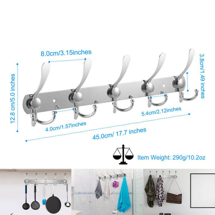 Stainless Steel Wall Mount Coat Hook Rack 15 Hooks Space Saving White 45cm Image 7