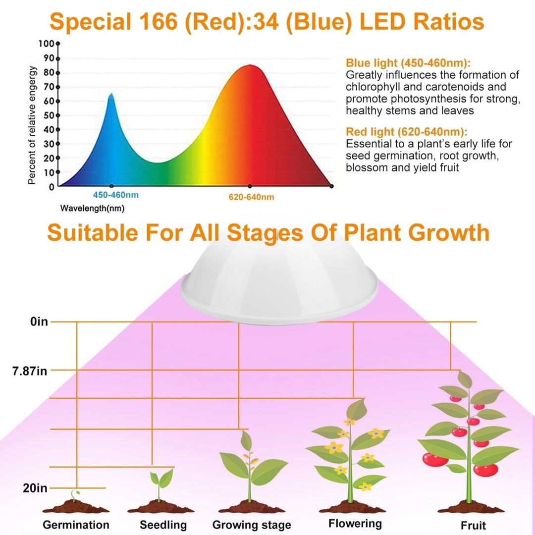 LED Grow Light 12W 200 Red Blue LEDs 360 Degree Rotatable Plant Lamp Image 3