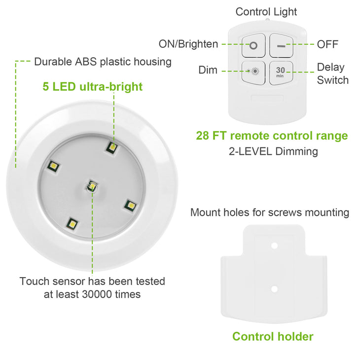 3Pcs Cordless LED Night Light Dimmable Battery Powered Closet Lamp Remote Control Image 3