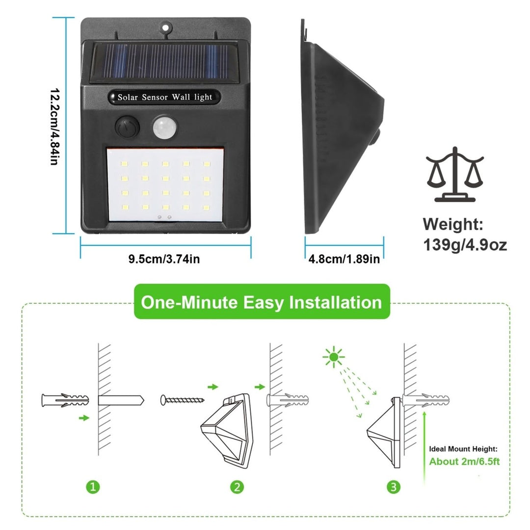 Solar Light 20 LEDs Outdoor Motion Sensor IP65 Waterproof Black 120 Degree Image 7