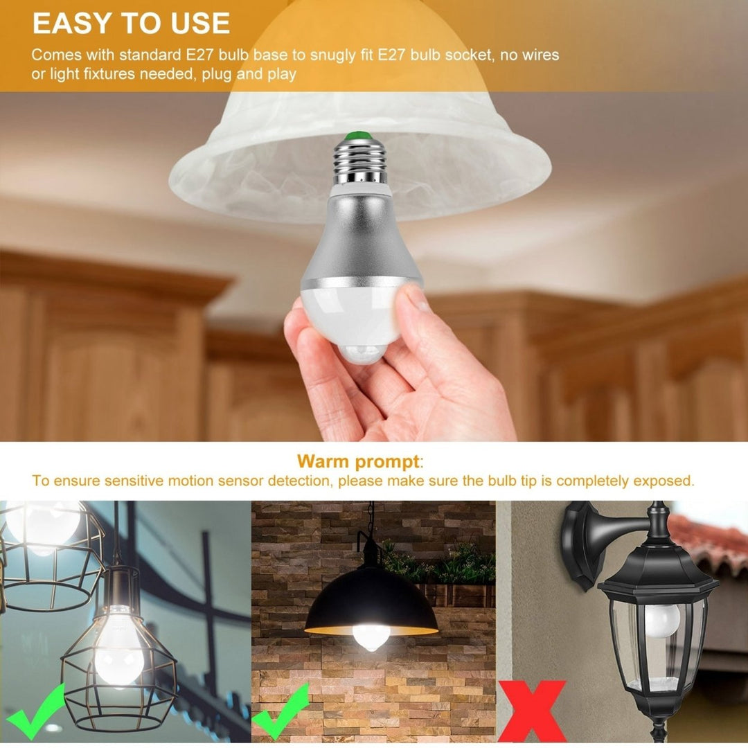 E27 Motion Sensor LED Light Bulb 1000LM 6500K Dusk to Dawn 5W 9W Energy Saving Image 5