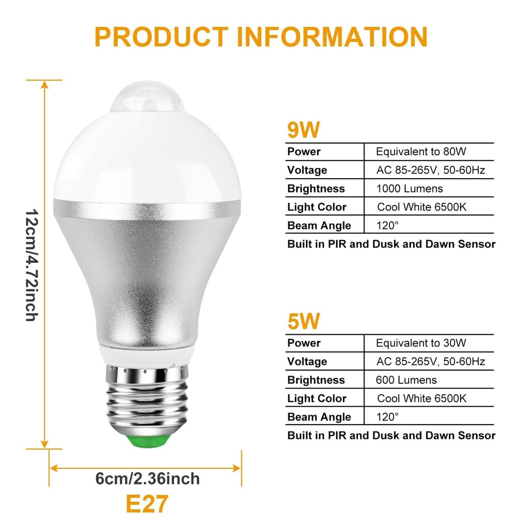 E27 Motion Sensor LED Light Bulb 1000LM 6500K Dusk to Dawn 5W 9W Energy Saving Image 7