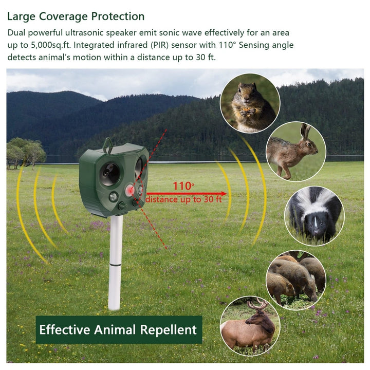 Ultrasonic Animal Repeller Solar Powered Repellent with Motion Sensor Image 6