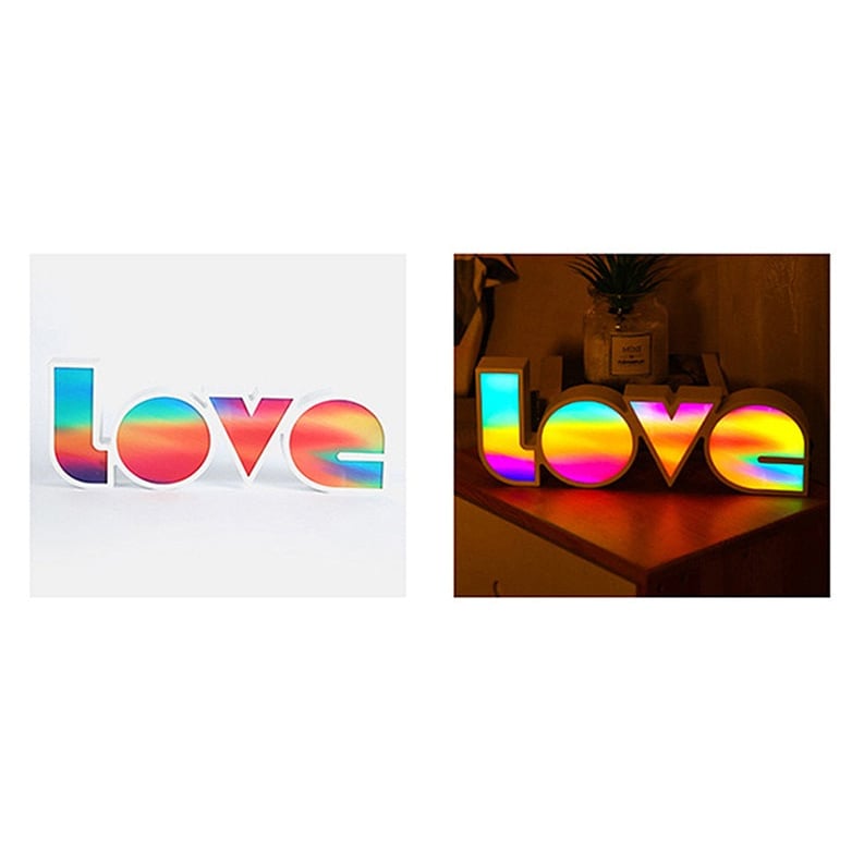 Light Up LED Love Sign Decoration Lights Neon Letters Ambient Lighting, Standing/Hanging, Battery and USB Power, Rainbow Image 1