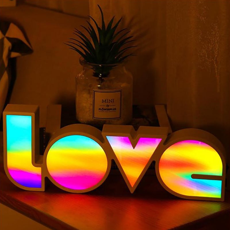 Light Up LED Love Sign Decoration Lights Neon Letters Ambient Lighting, Standing/Hanging, Battery and USB Power, Rainbow Image 3