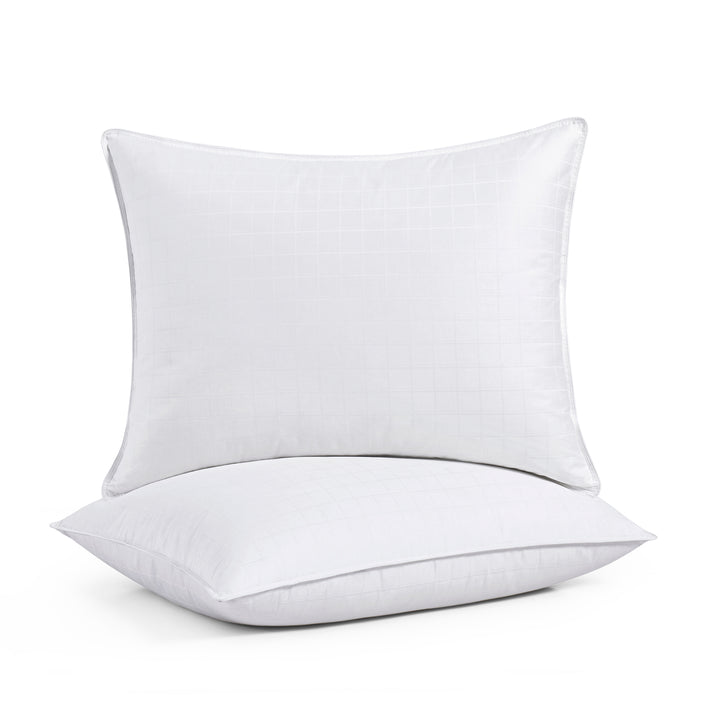 Hotel Luxury Premium White Goose Down Pillow for Sleeping, Pillow-in-a- pillow design, Cotton Fabric, Side and Back Image 3