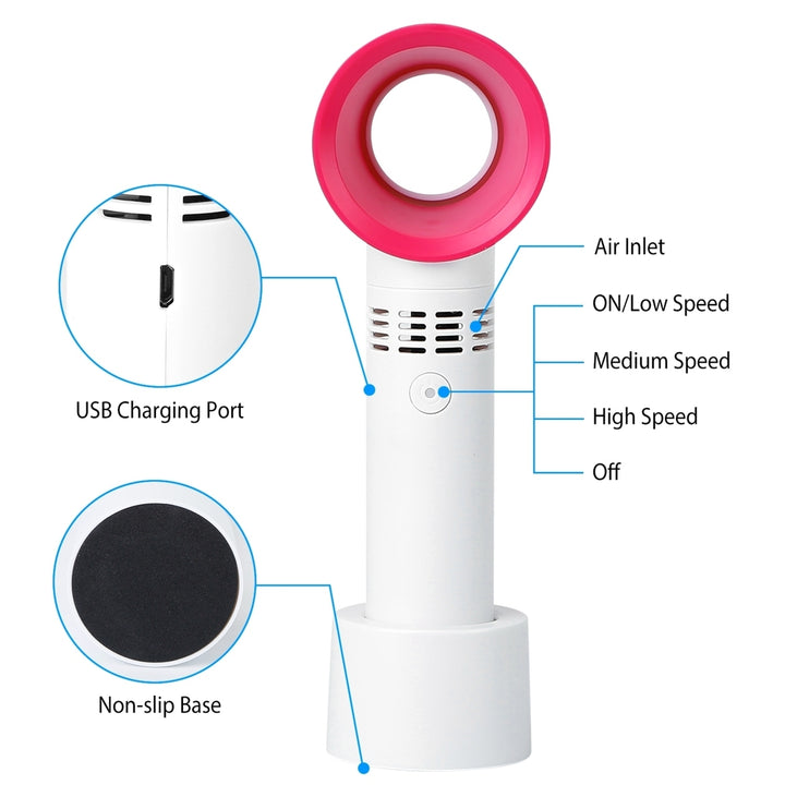 Portable Bladeless USB Fan Rechargeable 3 Gears LED Indicator Desktop Use Image 3