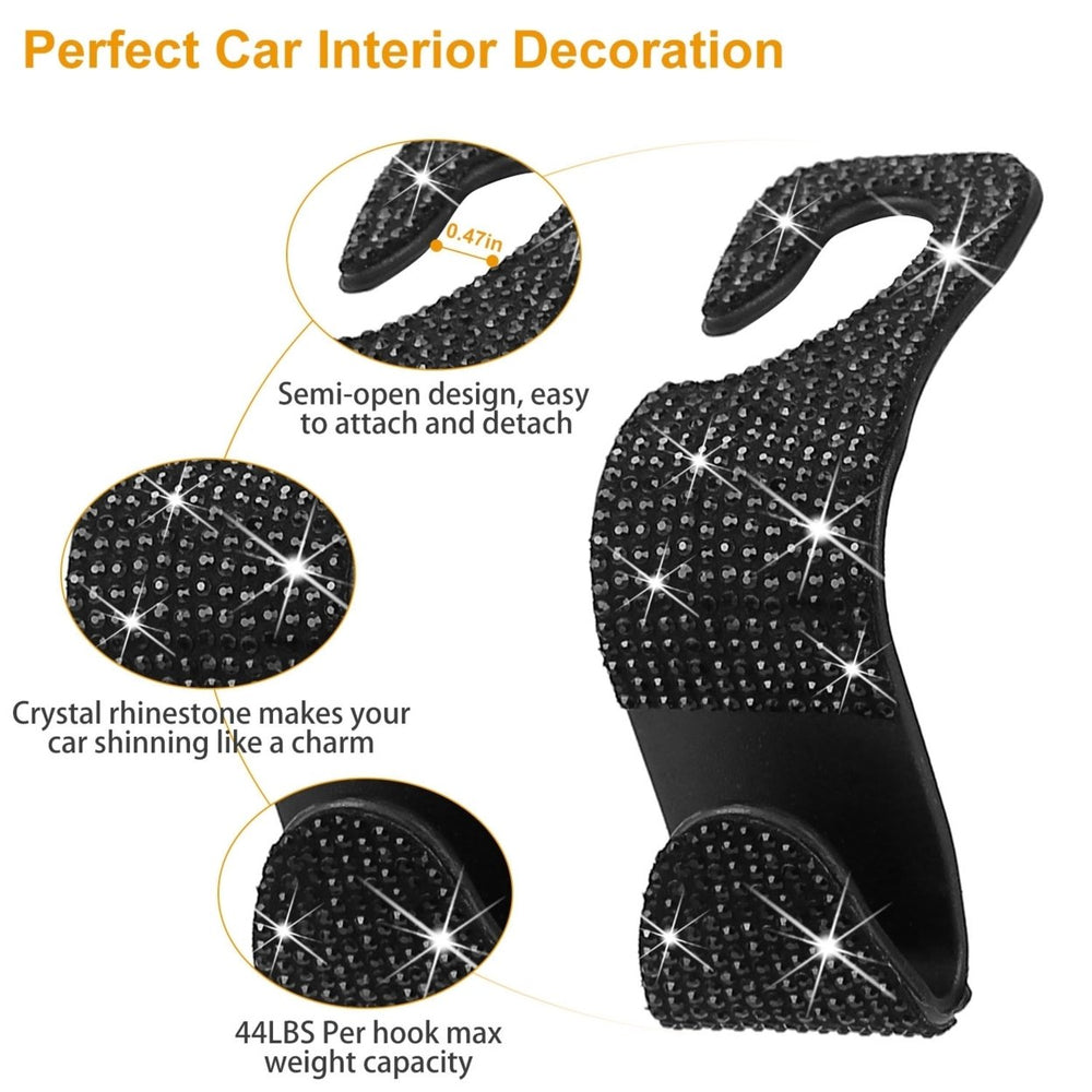 4Pcs Bling Rhinestones Car Headrest Hooks Organizer Hang Bags Grocery Umbrellas Image 2