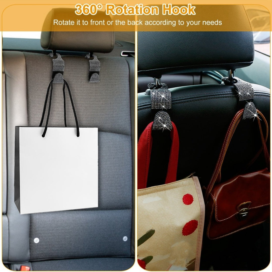 4Pcs Bling Rhinestones Car Headrest Hooks Organizer Hang Bags Grocery Umbrellas Image 5