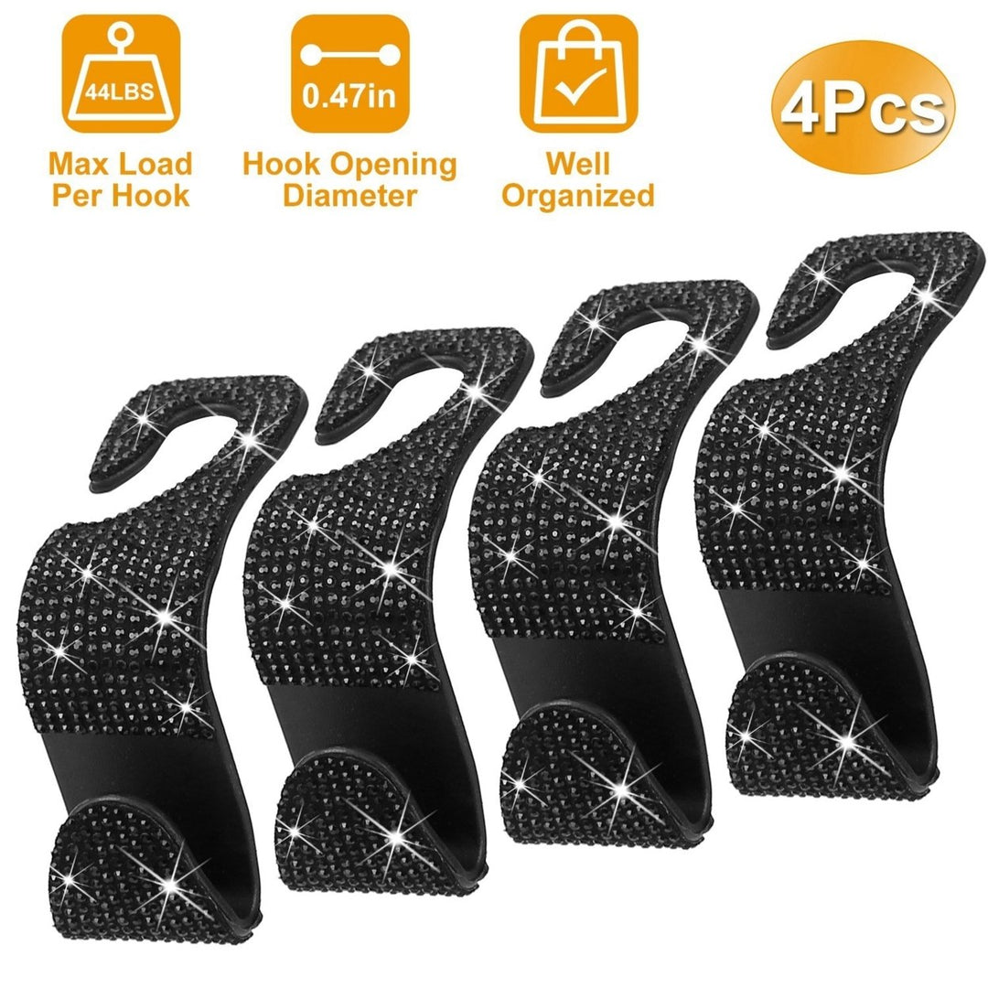 4Pcs Bling Rhinestones Car Headrest Hooks Organizer Hang Bags Grocery Umbrellas Image 6